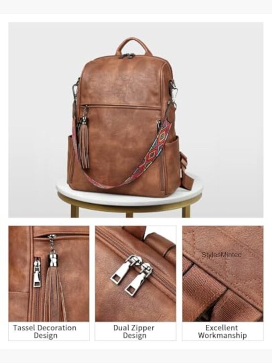Leather Backpack Purse for Women Travel Shoulder Bag with Tassel Convertible main image 4